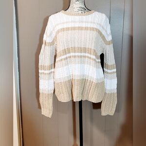 Valerie Separates Womens Cable Knit Cotton Sweater Sz M Beige Fall  Casual Cabin